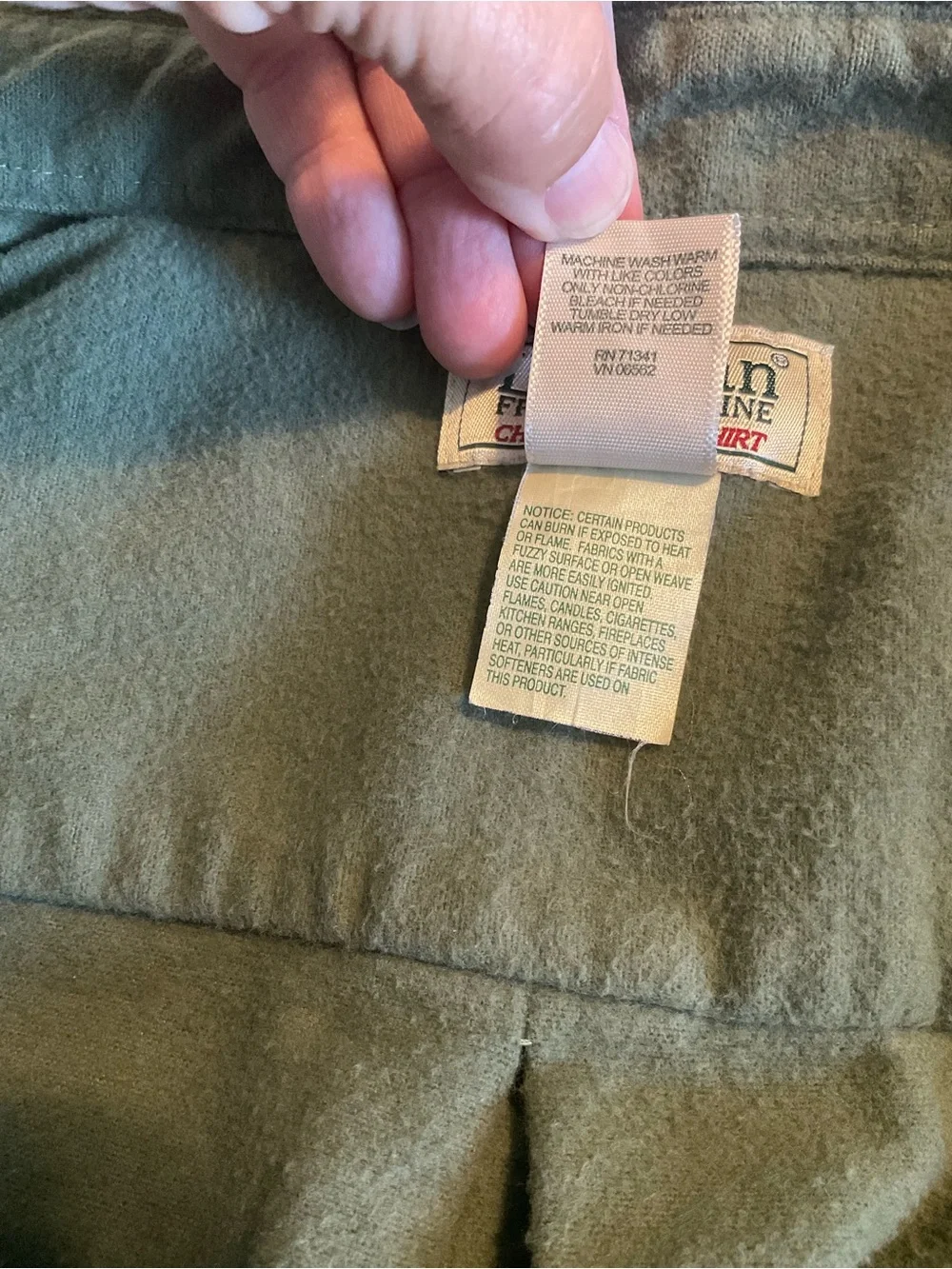 L.L. Bean Men's Olive Green Button-Front Utility Shirt